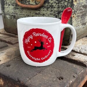 Happy Reindeer Co Christmas Holiday Mug with Spoon